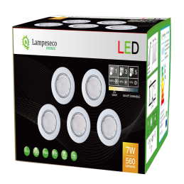 5 SPOTS LED DIMMABLE SANS VARIATEUR 7W eq.56w BLANC CHAUD ORIENTABLE