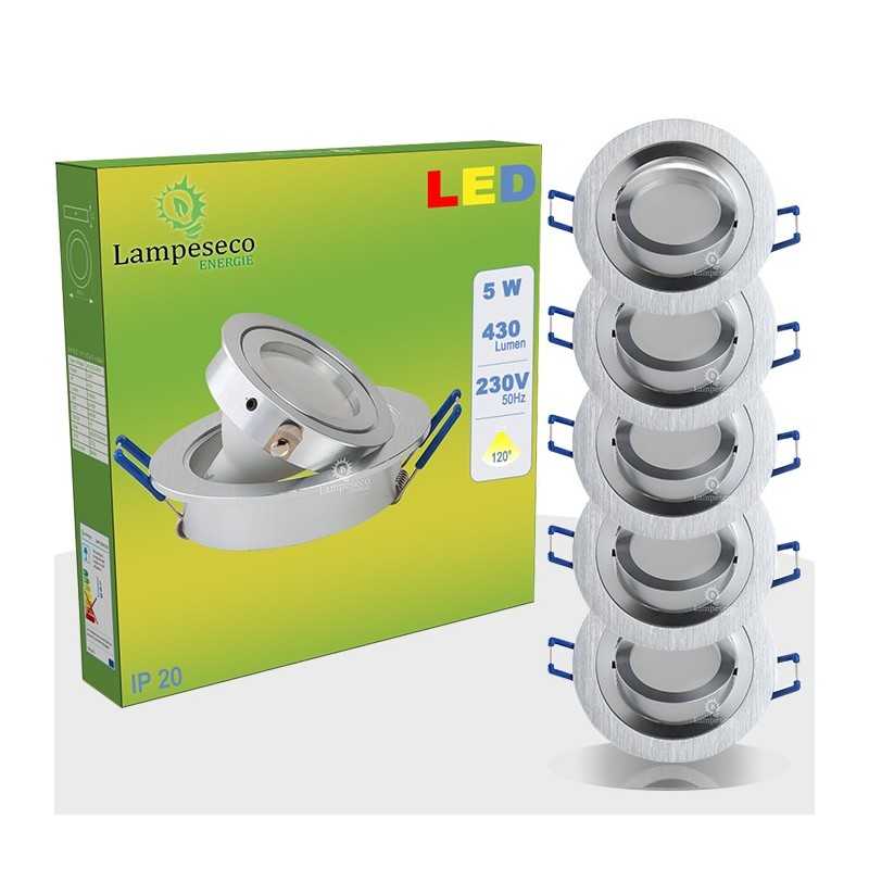 Lot de 5 spot led encastrable orientable 5w eq. 50w, blanc chaud ref.64853000