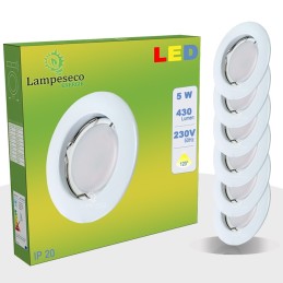 Lot de 30 Spot Led Encastrable Complete Blanc Lumière Blanc Chaud 5W eq.50W ref.267