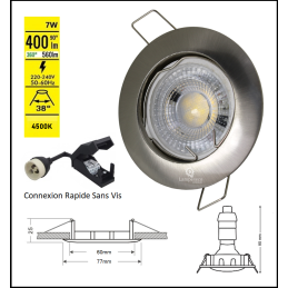 LOT DE 5 SPOT LED FIXE COMPLETE ALU BROSSE AVEC COB LED 5W BLANC FROID